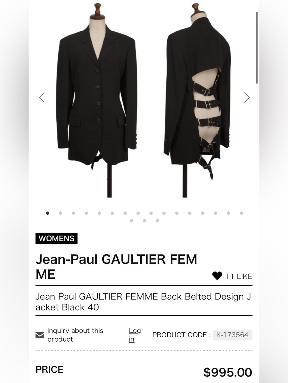 Jean Paul Gaultier Black Buckle-Back Blazer IT Size 40.